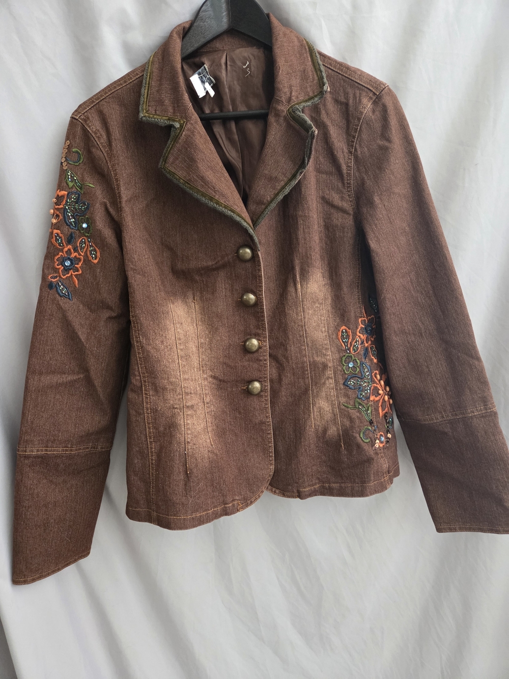 Alice Blue Brown Embroidered Button-Front Blazer